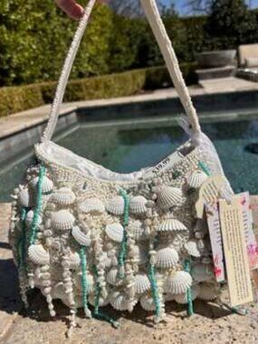 NWT MADE IN INDIA Beaded Jewel Fringes Seashell Shoulder Bag
